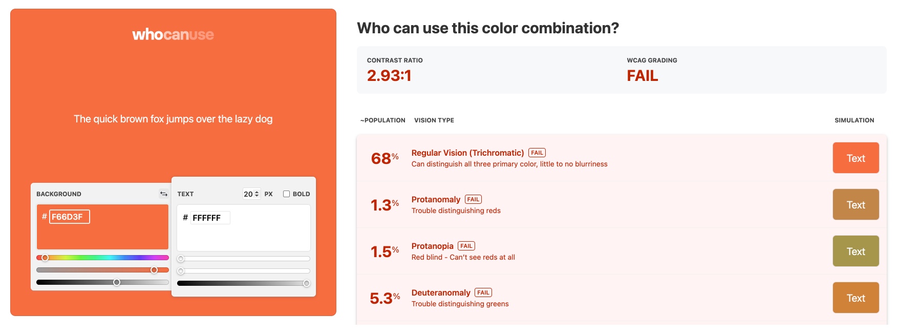 Screenshot of colour contrast checker